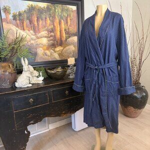 DEREK ROSE  Royal Piped Dressing Robe, blue w/ yellow piping